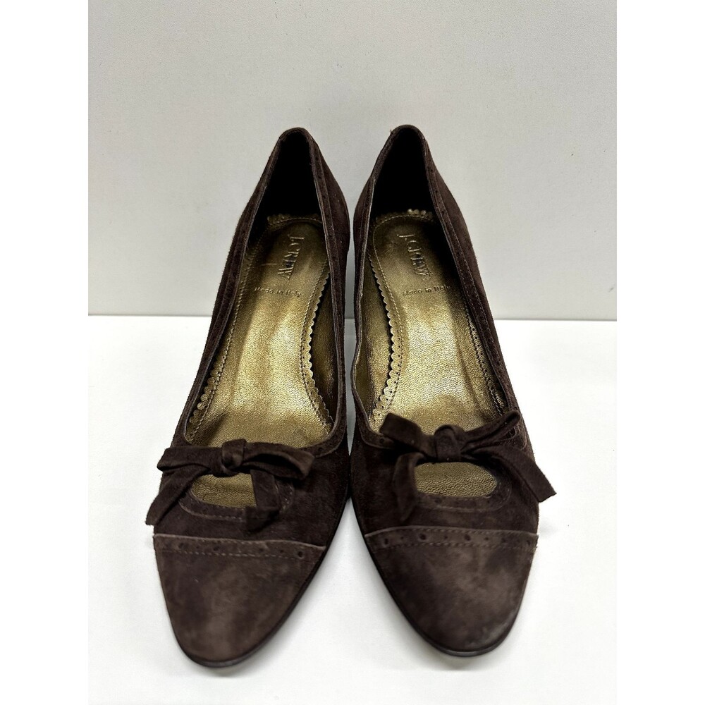 J.CREW women size 8.5 brown suede heels pumps shoes with bow